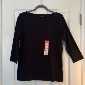 Black Isaac Mizrahi NewYork 3/4 length sleeve boatneck top, size Medium